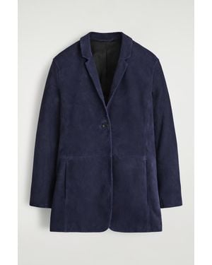 COS Suede Single-Breasted Blazer - Blue
