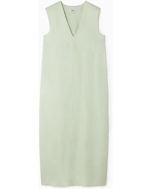 COS V-neck Linen-blend Dress - Green