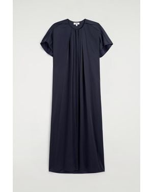 COS Pleated Satin Midi Dress - Blue