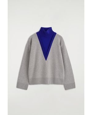 COS Layered Funnel-Neck Merino Wool Jumper - Blue