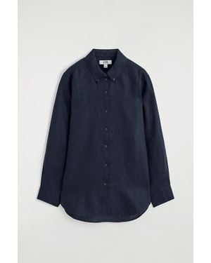 COS Button-Down Collar Linen Shirt - Blue