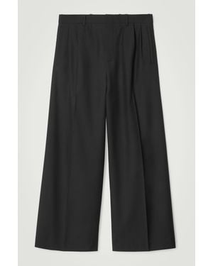 COS Wide-leg Pleated Wool Trousers - Relaxed - Grey