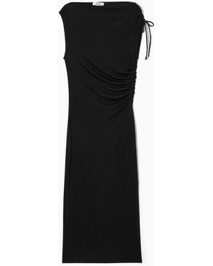 COS Asymmetric Off-the-shoulder Wrap Dress - Black