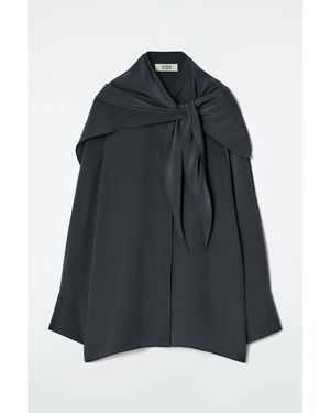 COS Silk Scarf-Detail Shirt - Black