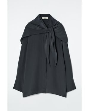 COS Silk Scarf-Detail Shirt - Black