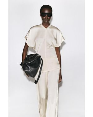 COS Draped Crepe V-Neck Top - Natural