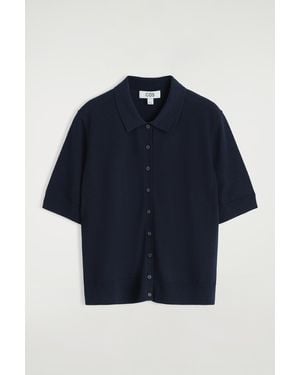 COS Merino Wool-Blend Polo Cardigan - Blue