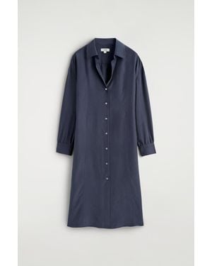 COS Gathered Crinkled-Silk Midi Shirt Dress - Blue