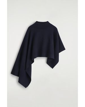 COS Asymmetric Double-Knit Wool Cape - Blue