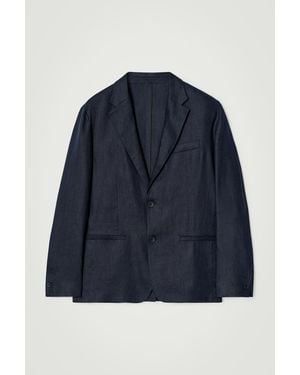 COS Single-Breasted Linen Blazer - Blue