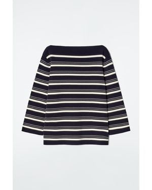COS Boat-Neck Striped Cotton Jumper - Blue
