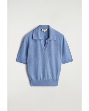 COS Knitted Linen-Merino Polo Shirt - Blue
