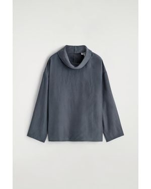 COS Crinkled-Silk Mock-Neck Top - Blue