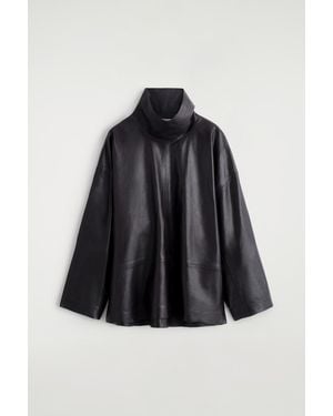COS Leather Funnel-Neck Top - Black