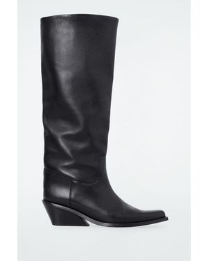 COS Knee-high Leather Cowboy Boots - Black