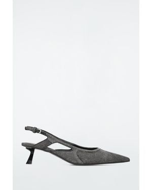 COS Denim Pointed Slingback Kitten Heels - White