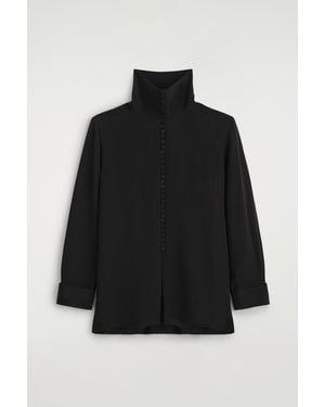 COS Chemise En Crêpe De Soie À Finition Boutonnée - Noir