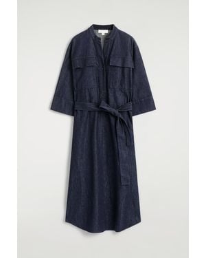 COS Denim Utility Midi Shirt Dress - Blue