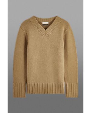 COS The Recycled Cashmere V-neck Jumper - Natural