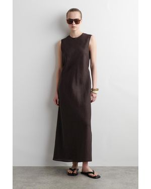 COS Schräg Geschnittenes Midikleid Aus Leinen-Mix - Braun