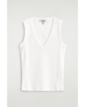 COS Cotton V-Neck Tank Top - White