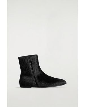 COS Pony Hair-Effect Leather Sock Boots - Black
