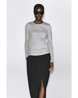 COS Schmales, Geripptes Langarmshirt Aus Baumwolle - Weiß