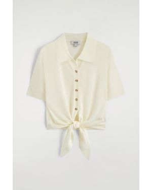 COS Tie-Front Knitted Wool Shirt - Natural