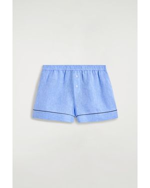 COS Contrast-Piped Linen Shorts - Blue