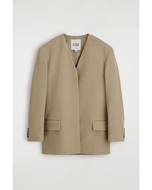 COS Collarless Wool-Twill Blazer - Natural