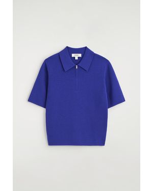 COS Merino Wool Zip-Up Polo Shirt - Blue