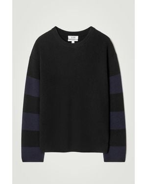 COS Gestreifter Pullover Aus Merinowolle - Schwarz