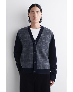 COS Karierte Strickjacke Aus Wolle Mit V-Ausschnitt - Blau