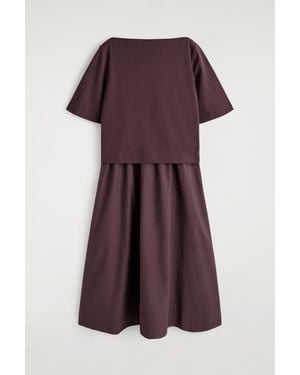 COS Contrast-Panel Boat-Neck Midi Dress - Purple