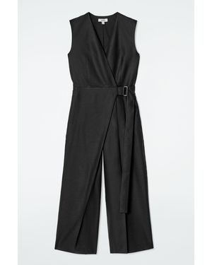 COS Wrap-front Linen Jumpsuit - Black
