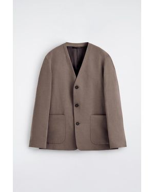 COS Collarless Linen-Blend Blazer - Brown