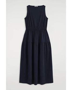 COS Boat-Neck Gathered Midi Dress - Blue