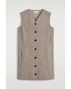 COS Merino Wool Buttoned Shift Mini Dress - Natural