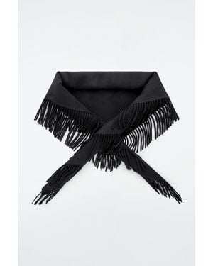 COS Fringed Merino Wool Triangle Scarf - Black