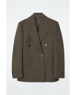 COS Slim Waisted Double-breasted Wool Blazer - Green