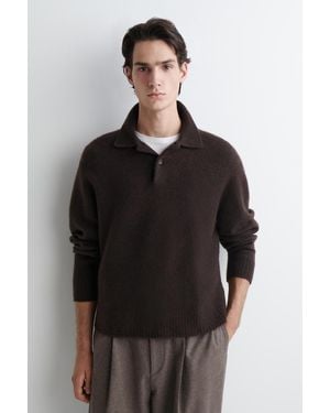 COS Poloshirt Aus Gebürsteter Wolle - Schwarz