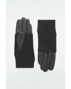 COS Layered Leather Gloves - Black