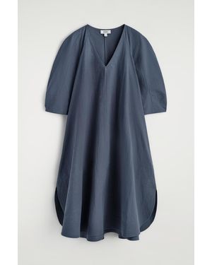 COS Rounded V-Neck Cotton Midi Dress - Blue