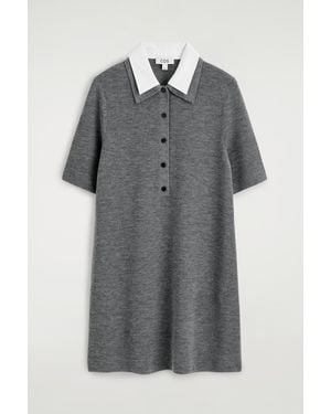 COS Layered-Collar Merino Wool Mini Dress - Gray
