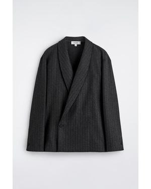 COS Pinstriped Wool Wrap Blazer - Black