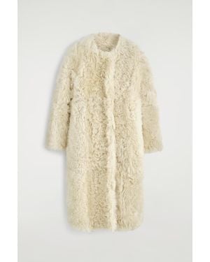 COS Collarless Shearling Long Coat - Natural