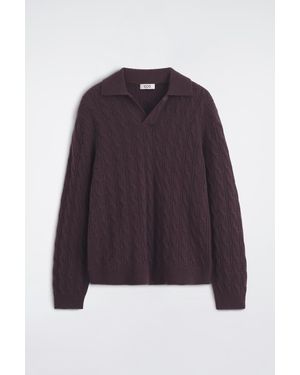 COS Cable-Knit Cashmere Polo Jumper - Purple