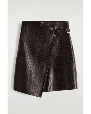 COS Croc-Embossed Leather Wrap Skirt - Black