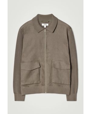 COS Knitted-Panel Linen Jacket - Brown