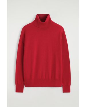 COS Leather-Patch Merino Wool Turtleneck Sweater - Red